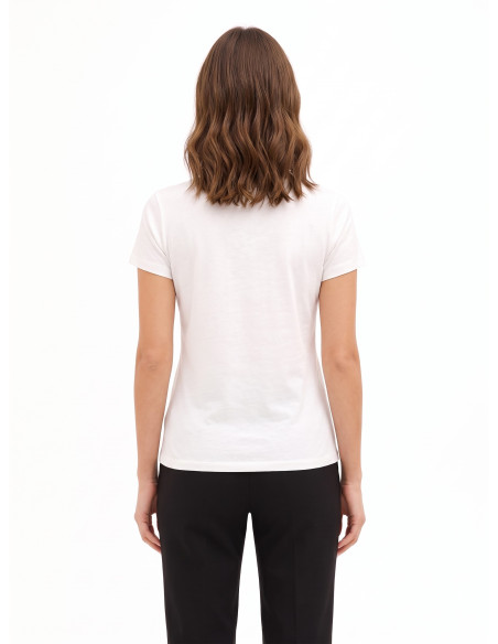 T-shirt regular en coton avec imprimé mode laminé et strass Rinascimento