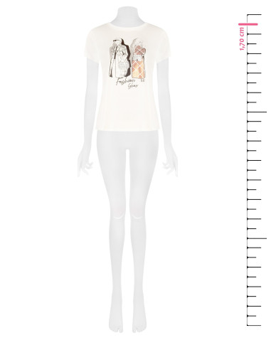 T-shirt regular en coton avec imprimé mode laminé et strass Rinascimento