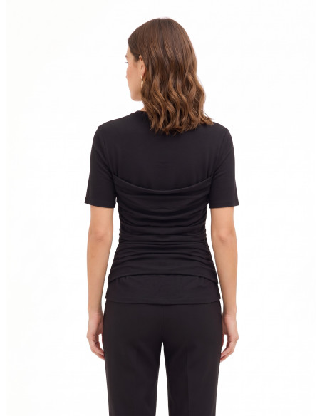Regular T-shirt van katoenmix met draperie en cabochon-kristallen Rinascimento