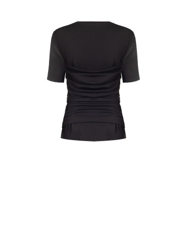 T-shirt regular en mélange de coton avec drapé et cristaux cabochon Rinascimento