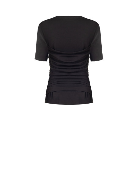 T-shirt regular en mélange de coton avec drapé et cristaux cabochon Rinascimento