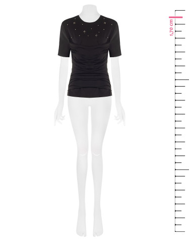 T-shirt regular en mélange de coton avec drapé et cristaux cabochon Rinascimento