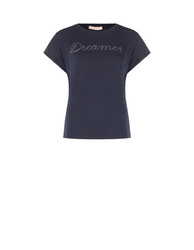T-shirt regular en coton mélangé avec inscription « Dreamer » en chaîne fine Rinascimento