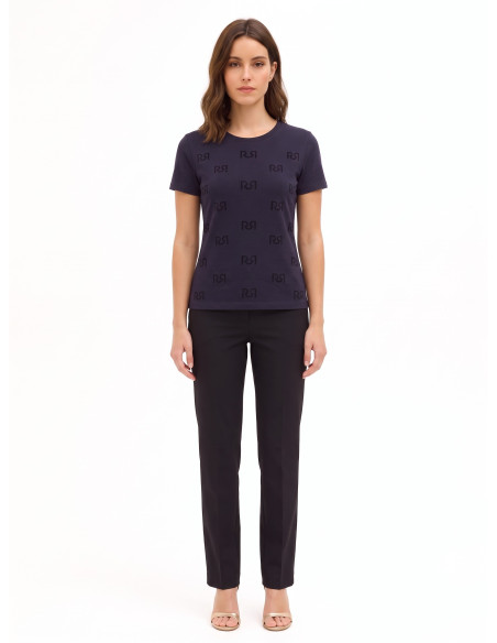 Regular T-shirt van katoenmix met geflockt RR-logomotief Rinascimento