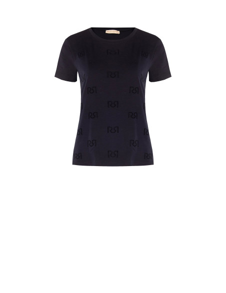 Regular T-shirt van katoenmix met geflockt RR-logomotief Rinascimento