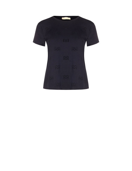 T-shirt regular en mélange de coton avec motif logo RR floqué Rinascimento