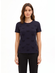 T-shirt regular en mélange de coton avec motif logo RR floqué Rinascimento