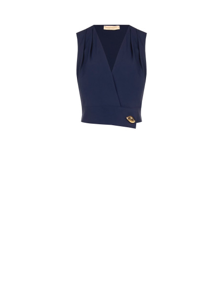 Top croisé en tissu cady avec bouton bijou Rinascimento