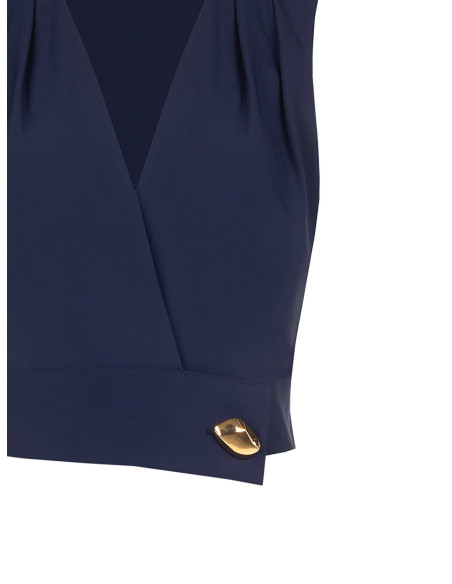 Top croisé en tissu cady avec bouton bijou Rinascimento