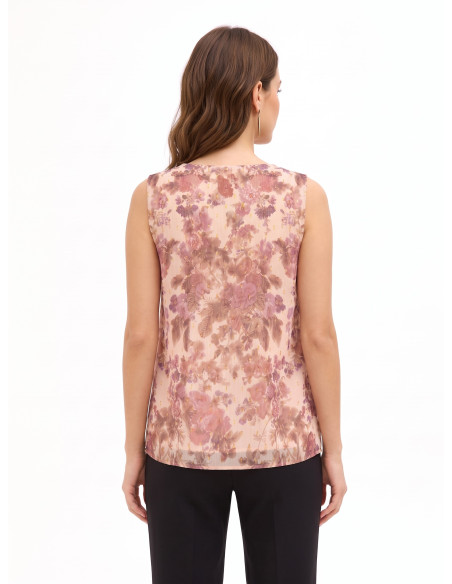 Top ample trapèze en georgette fleurie avec gouttes de lurex Rinascimento