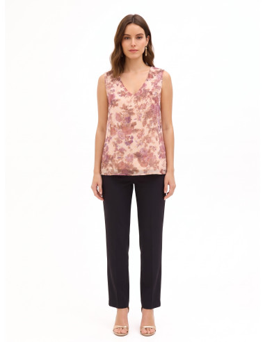 Top ample trapèze en georgette fleurie avec gouttes de lurex Rinascimento