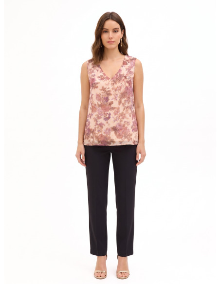 Top ample trapèze en georgette fleurie avec gouttes de lurex Rinascimento