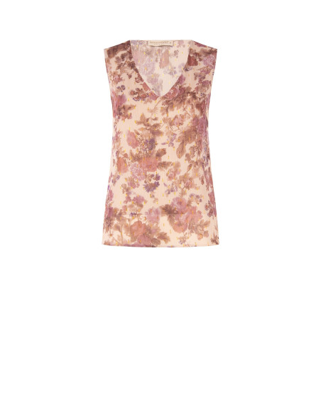 Top ample trapèze en georgette fleurie avec gouttes de lurex Rinascimento