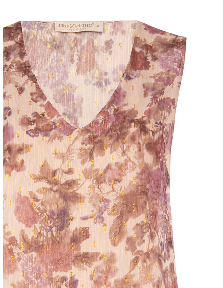 Top ample trapèze en georgette fleurie avec gouttes de lurex Rinascimento