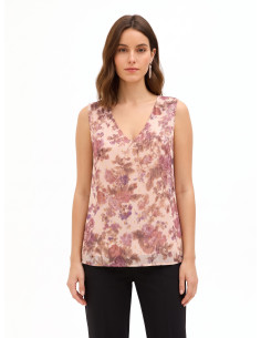 Top ample trapèze en georgette fleurie avec gouttes de lurex Rinascimento