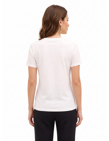 Regular T-shirt van katoen met geometrische print en gelamineerde details Rinascimento