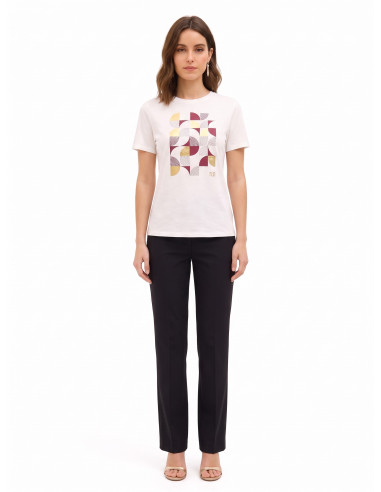 T-shirt regular en coton avec imprimé géométrique et détails laminés Rinascimento