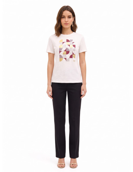 Regular T-shirt van katoen met geometrische print en gelamineerde details Rinascimento