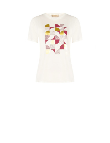 T-shirt regular en coton avec imprimé géométrique et détails laminés Rinascimento