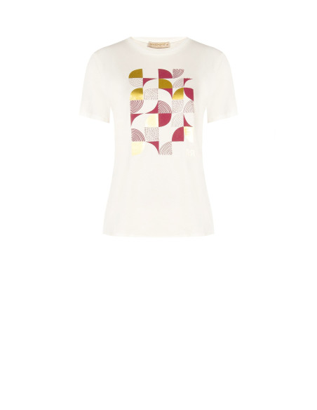 Regular T-shirt van katoen met geometrische print en gelamineerde details Rinascimento