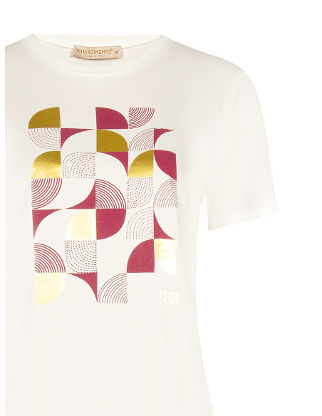 Regular T-shirt van katoen met geometrische print en gelamineerde details Rinascimento
