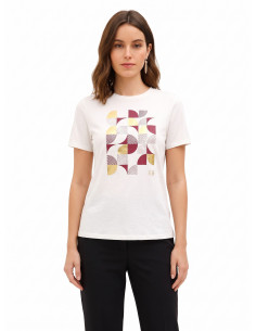 Regular T-shirt van katoen met geometrische print en gelamineerde details Rinascimento
