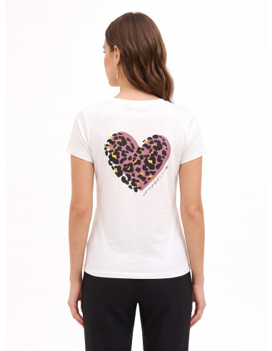 T-Shirt regular en coton avec imprimé cœur floqué à motif léopard Rinascimento