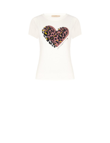 T-Shirt regular en coton avec imprimé cœur floqué à motif léopard Rinascimento