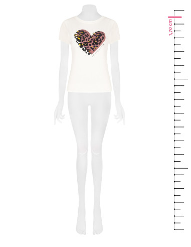 T-Shirt regular en coton avec imprimé cœur floqué à motif léopard Rinascimento