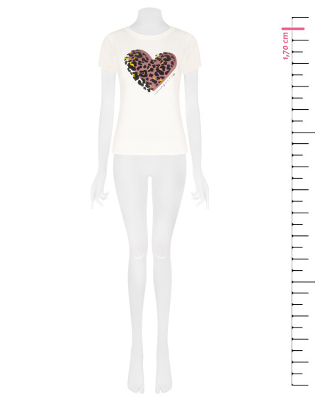 T-Shirt regular en coton avec imprimé cœur floqué à motif léopard Rinascimento