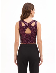 Crop top recouvert de sequins avec découpes Rinascimento 2