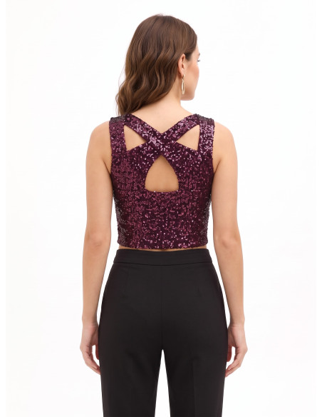 Crop top met pailletten en uitsnijding Rinascimento