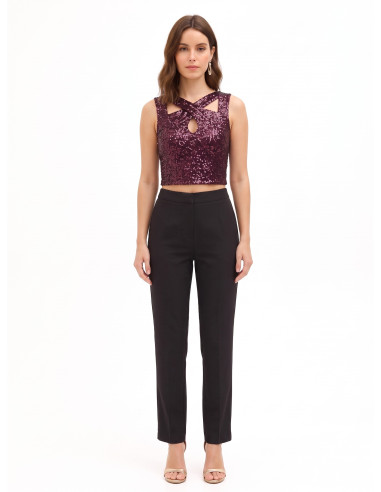 Crop top recouvert de sequins avec découpes Rinascimento