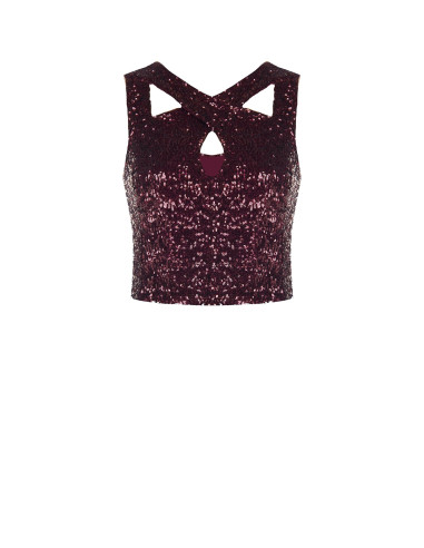 Crop top recouvert de sequins avec découpes Rinascimento
