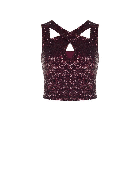 Crop top recouvert de sequins avec découpes Rinascimento