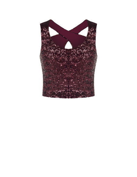 Crop top recouvert de sequins avec découpes Rinascimento