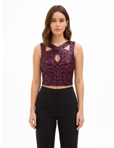 Crop top met pailletten en uitsnijding Rinascimento