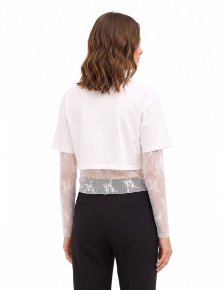Set van kanten top en crop top van katoen met RR-logo van strass Rinascimento