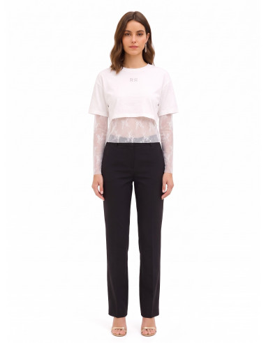 Ensemble composé d’un top en dentelle et d’un crop top en coton avec logo RR en strass Rinascimento