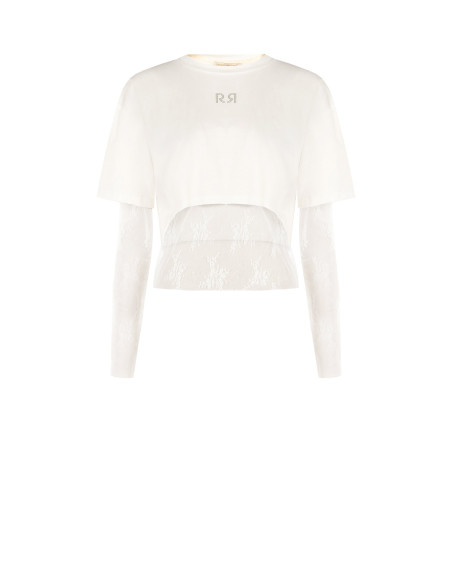 Set van kanten top en crop top van katoen met RR-logo van strass Rinascimento