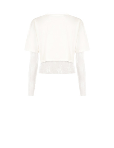 Ensemble composé d’un top en dentelle et d’un crop top en coton avec logo RR en strass Rinascimento