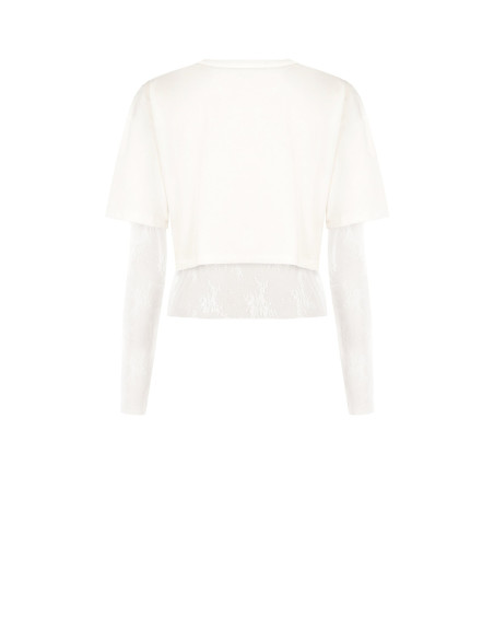Set van kanten top en crop top van katoen met RR-logo van strass Rinascimento