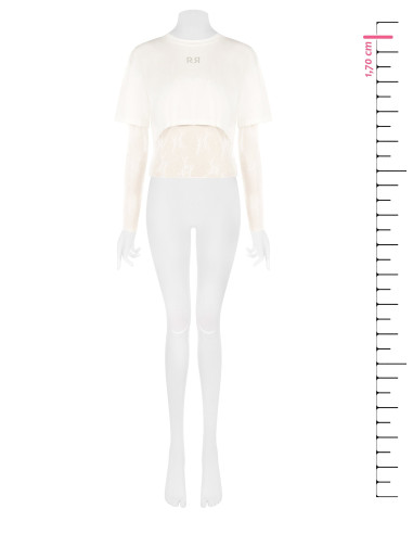 Ensemble composé d’un top en dentelle et d’un crop top en coton avec logo RR en strass Rinascimento