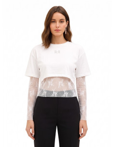 Ensemble composé d’un top en dentelle et d’un crop top en coton avec logo RR en strass Rinascimento
