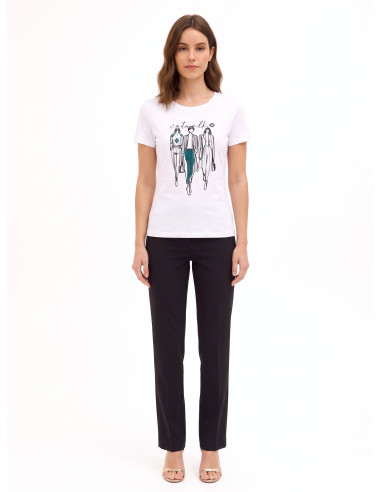 T-shirt regular en coton mélangé avec imprimé de défilé floqué Rinascimento