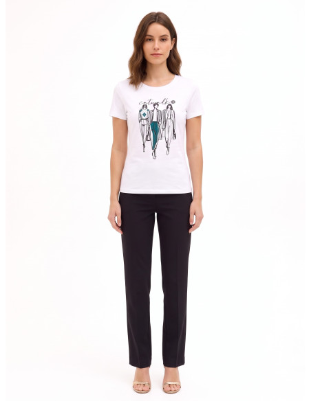 T-shirt regular en coton mélangé avec imprimé de défilé floqué Rinascimento