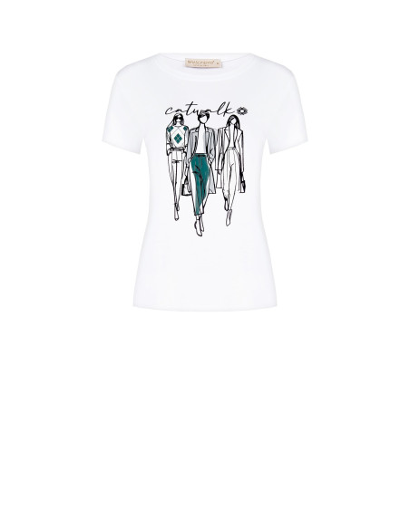 T-shirt regular en coton mélangé avec imprimé de défilé floqué Rinascimento
