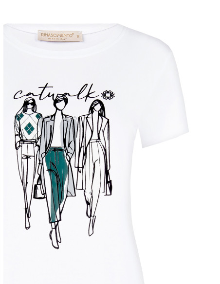T-shirt regular en coton mélangé avec imprimé de défilé floqué Rinascimento
