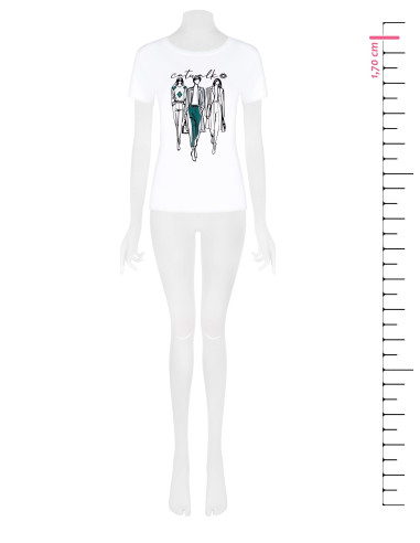 Regular T-shirt van katoenmix met flockprint van een modeshow Rinascimento