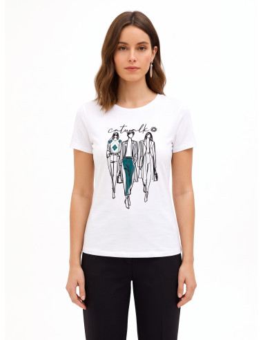 T-shirt regular en coton mélangé avec imprimé de défilé floqué Rinascimento